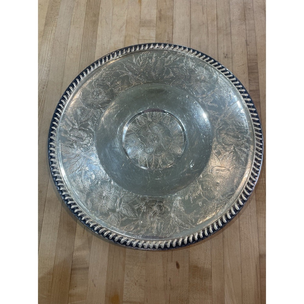 Sheffield Silverplated Silver on Copper Polished Floral Serving Platter Charger